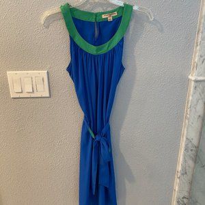 Sharagano Noir blue and green tie dress